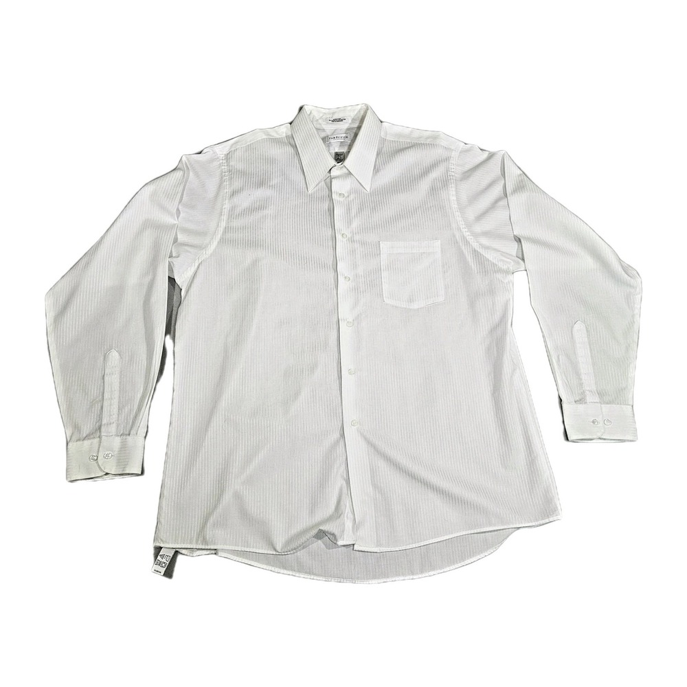 Van Heusen Dress Shirt XL 17.5 36/37 White Satin Stripe Wrinkle Free Long Sleeve